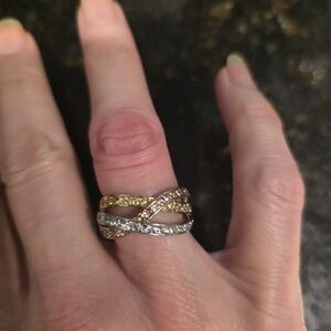 Solid 925 Silver Ring With Rose And Yellow Gold Plated, Cz. Size 7 1/2